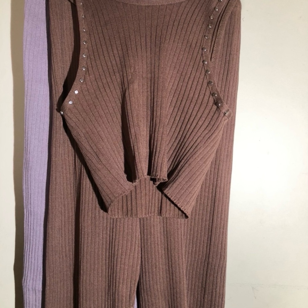 Ribbed Knit Two-Piece Set in Mauve Brown